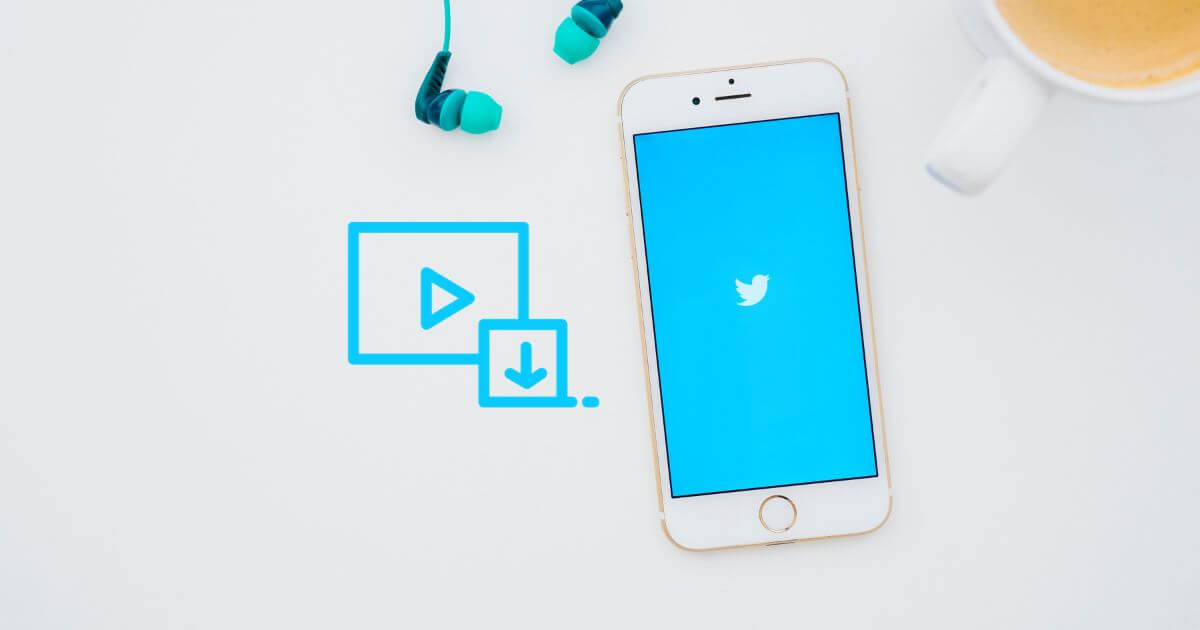 phone with twitter logo display and video download icon by the side