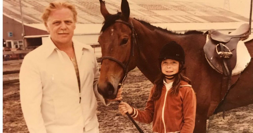 Dr Oakley with her father and horse in 1980