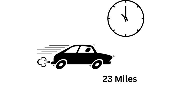 How many minutes does it take to drive 23 miles?